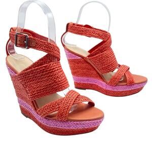 LOEFFLER RANDALL Pink Lake Woven Wedge Sandals size 6.5